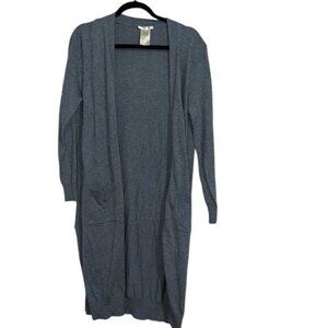 Gray Long Open Front Cardigan With Pockets Womens Size L